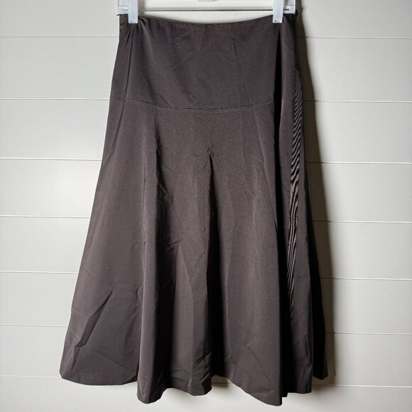 Rene Lezard Made in Germany Sz 38 Chocolate A Line Swing Skirt Ribbon Trim - Picture 1 of 8